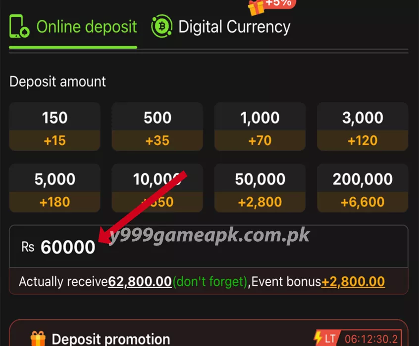 y999 game Deposit Amount