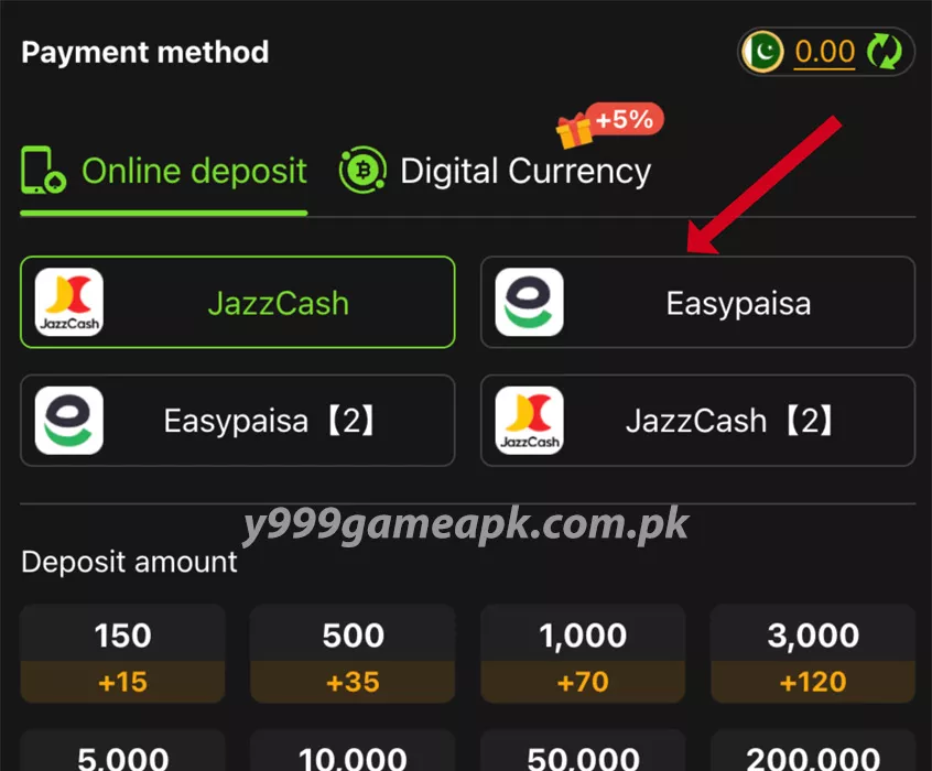 y999 game Payment Method